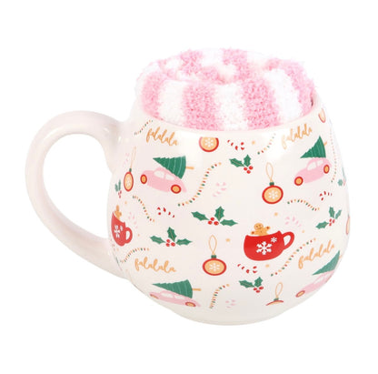 Sugarplum Christmas Print Mug + Socks Set