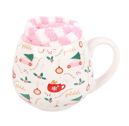 Sugarplum Christmas Print Mug + Socks Set