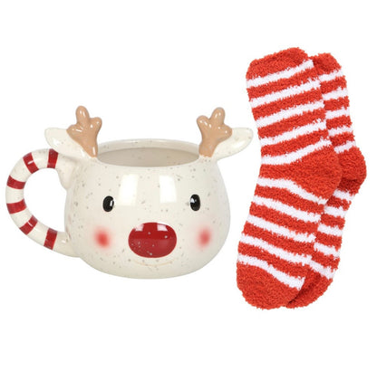 Rudolph Reindeer Mug + Socks Set