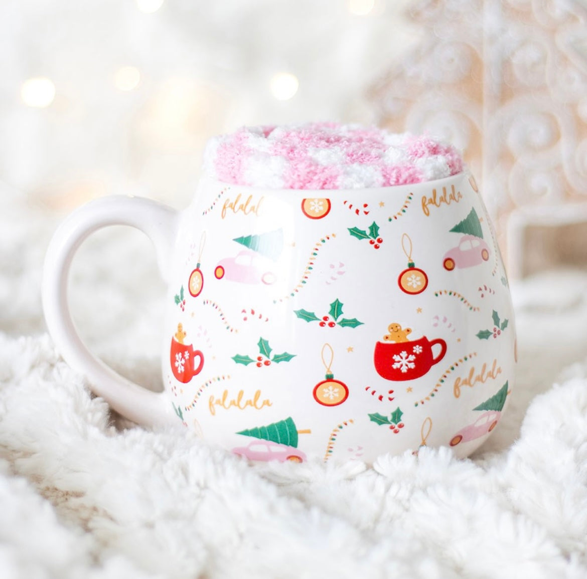 Sugarplum Christmas Print Mug + Socks Set